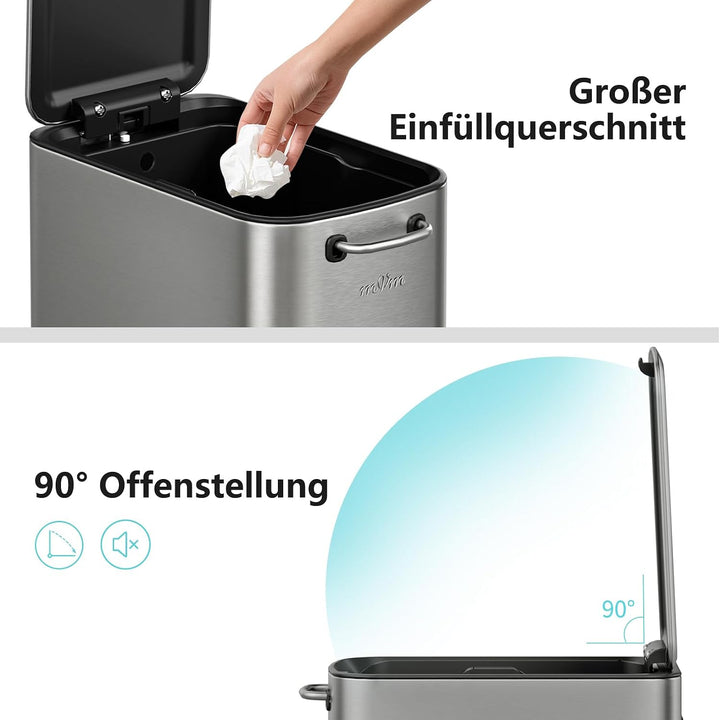 mVm Mülleimer Bad 9L, Abfalleimer Edelstahl, Handbetätigter, Grau | Soft-Close, Herausnehmbarem Inne