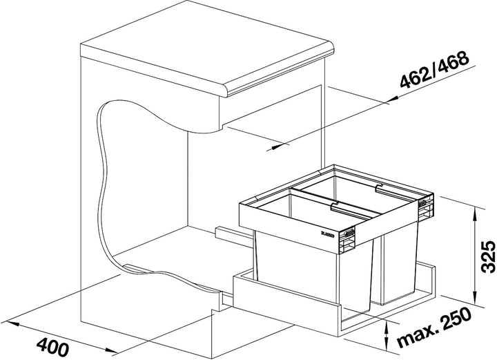 BLANCO FLEXON II low 50/2 | Abfall Müllsystem | für 50 cm breite Unterschränke | System zum Einbau i