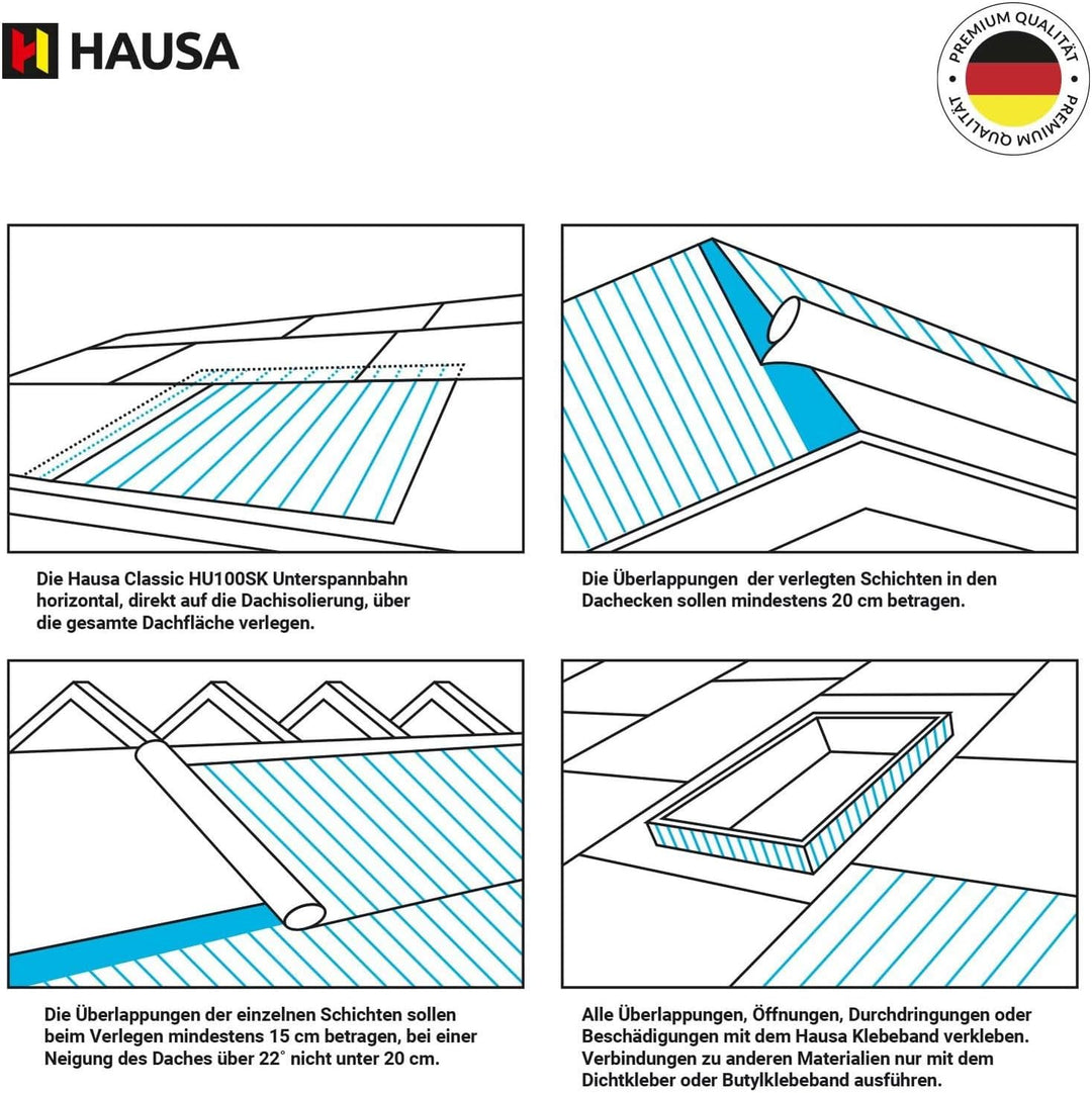 Unterspannbahn 100g/m² flexible dreilagige hochdiffusionsoffene Unterdeckbahn 3x1,5mx50m (225m²) rei