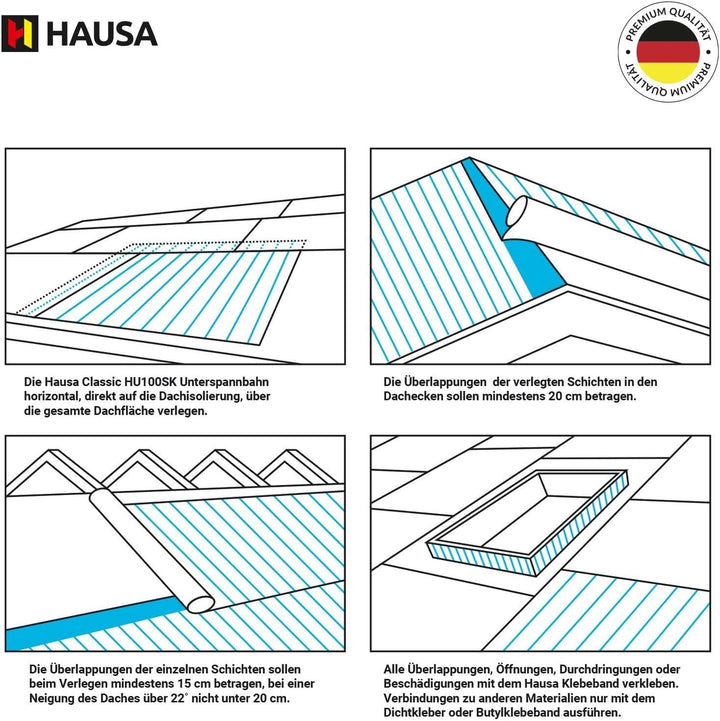 Unterspannbahn 100g/m² flexible dreilagige hochdiffusionsoffene Unterdeckbahn 3x1,5mx50m (225m²) rei
