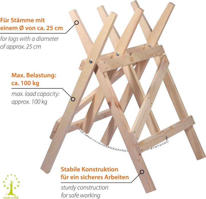dobar® green label 56080FSCe Sägebock klappbar | Sägehilfe Massivholz | Sägegestell für Kaminholz |