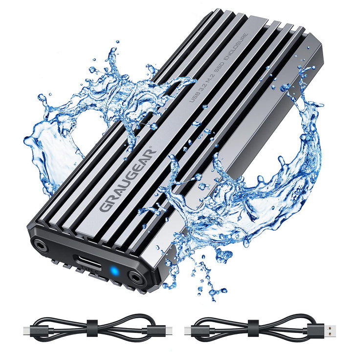 GRAUGEAR | Aluminium-Gehäuse f. M.2 NVMe SSD | USB 3.2 (Gen2, 10 Gbit/s) | Zwei Kabel USB-C & USB-A