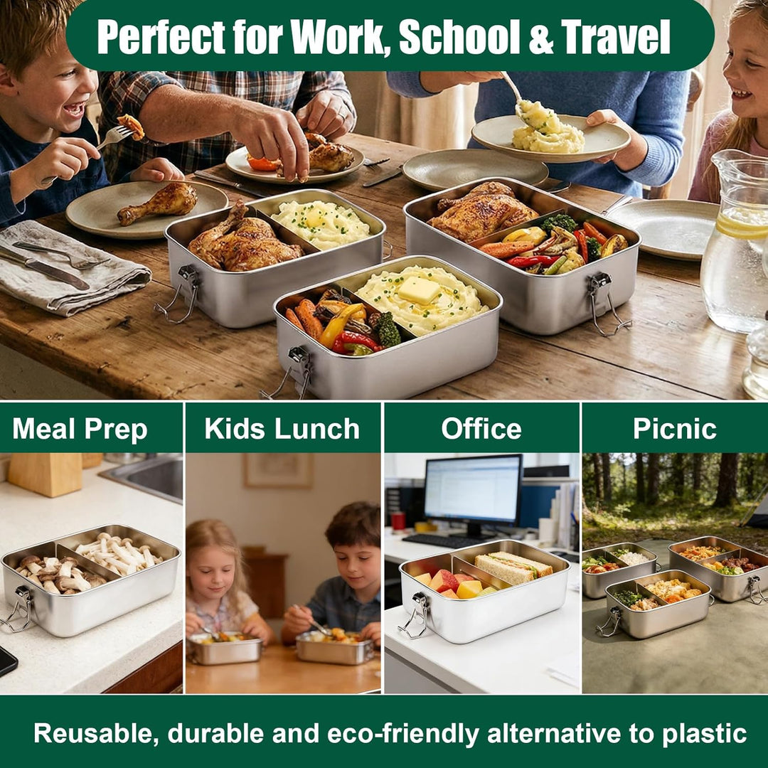 GFTIME Edelstahl Bento Box mit Fächern 3er Set, Brotdose aus 304 Edelstahl, Lunchbox 1400 ml + 850 m