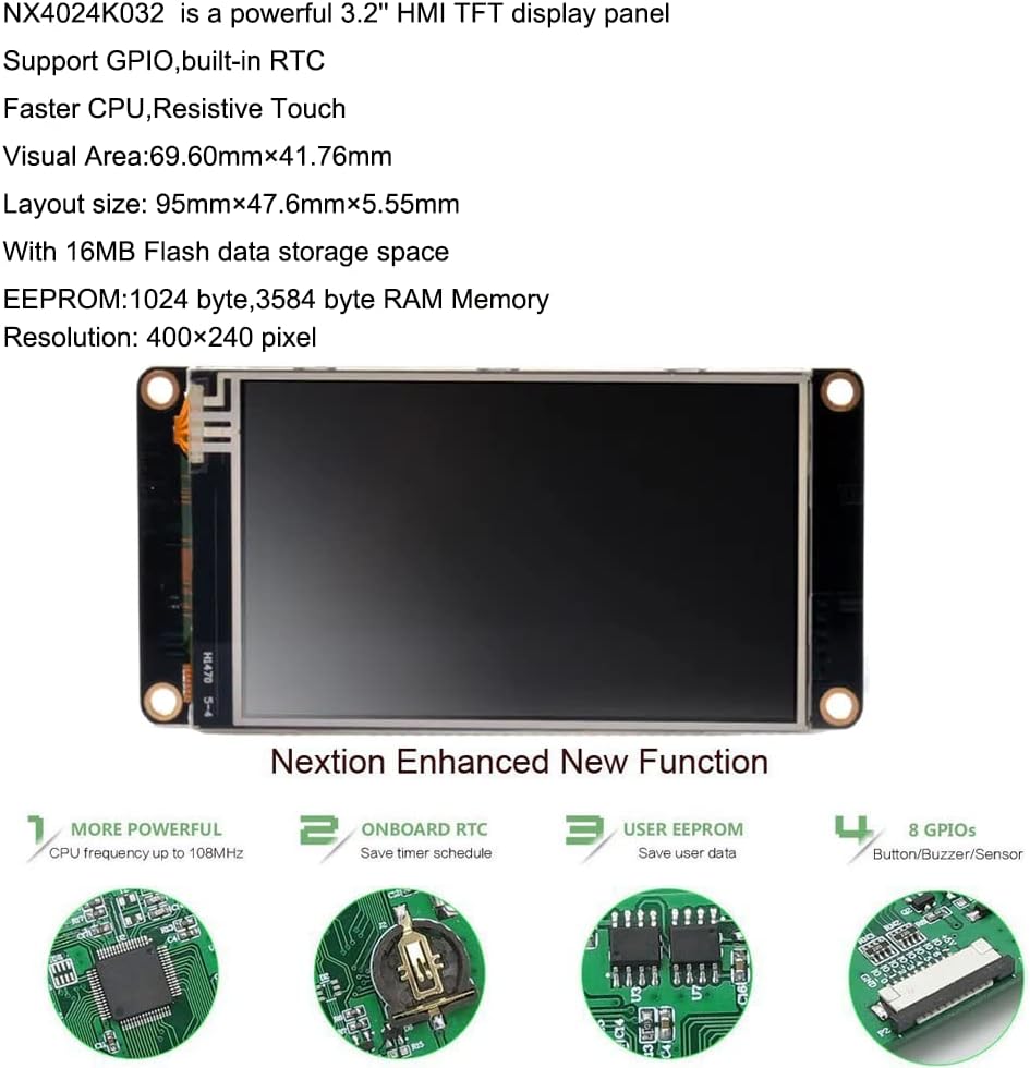Touch Display Module Nextion Enhanced 3.2'' HMI USART Serial Touch Screen TFT LCD Panel 3.2", 3.2"