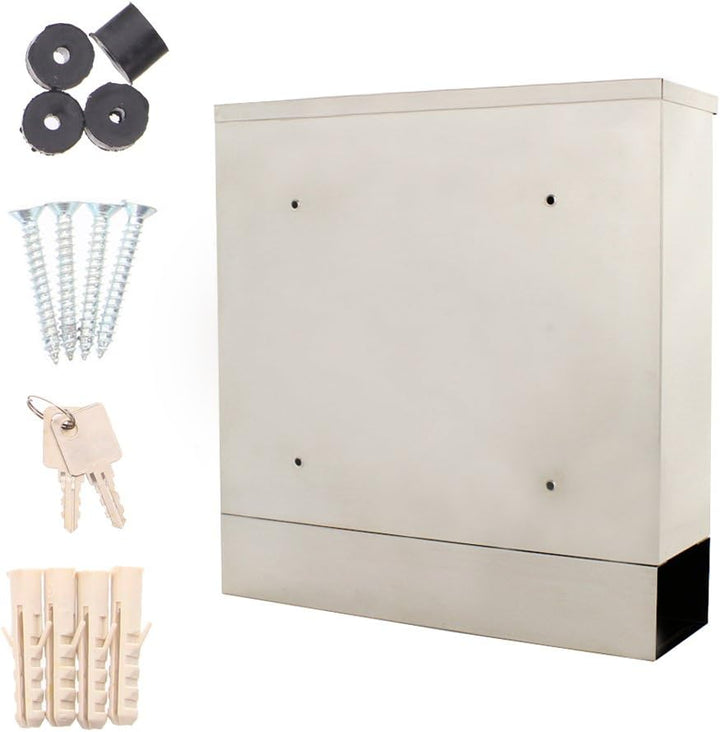 Rottner Edelstahl Briefkasten Hochhaus II Set, Zylinderschloss mit 2 Schlüssel, Edelstahl, BxH 360x3