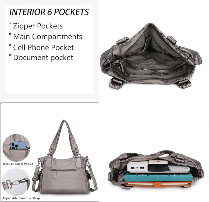 ZOCAI AngelKiss Handtasche Damen Schultertasche Multifunktionale Umhängetaschen Gewaschenes Veganes