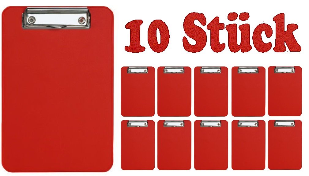 Klemmbrett DIN A5 Schreibplatte Clipboard (10 Stück | A5, rot)
