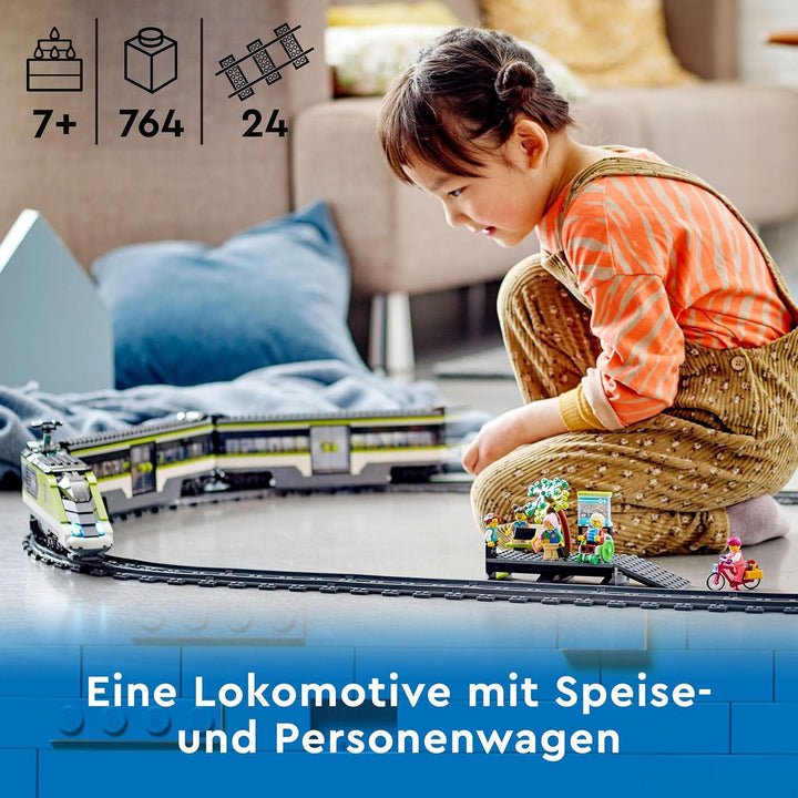 LEGO 60337 City Personen-Schnellzug, Set mit ferngesteuertem Zug mit Scheinwerfern, 2 Wagen und 24 S