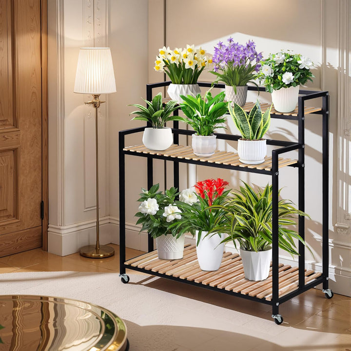 3-Tier Metallisches Pflanzenregal Klappregal mit Rollen – platzsparendes Etagen-Design für Innen & A