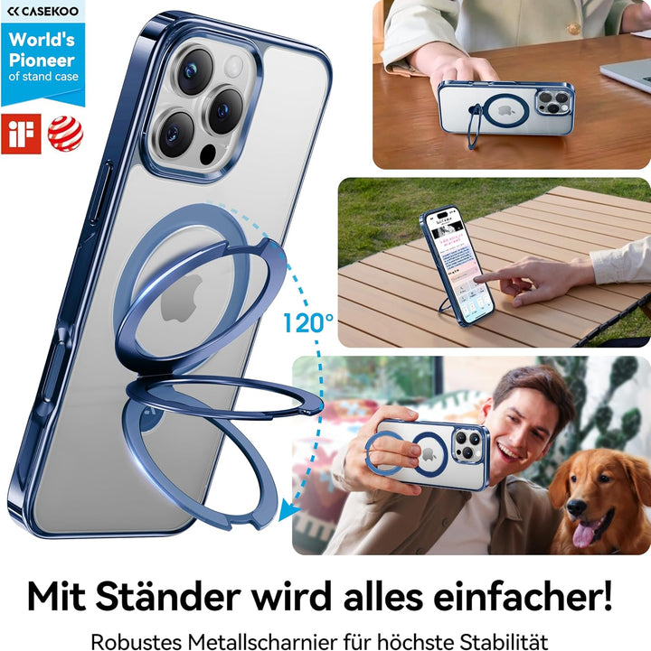 CASEKOO Original Titan Blau für iPhone 16 Pro Hülle mit MagSafe & Unsichtbarer Ständer [Militärschut