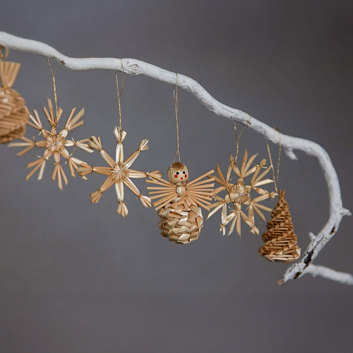 HEITMANN DECO Strohschmuck Set 32-teilig – Traditioneller Christbaumschmuck aus Naturstroh – Sterne,