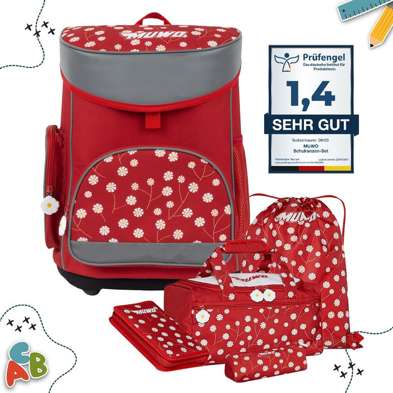 MUWO Kinder Schulranzen Set 5tlg. ergonomischer leichter Schulrucksack mit Sporttasche, Turnbeutel,