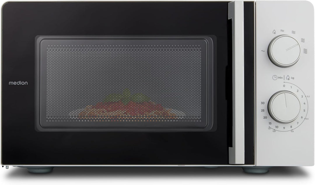 MEDION Mikrowelle klein (20 Liter, 700 Watt kompakt und platzsparend, 5 Mikrowellenstufen, Auftaufun