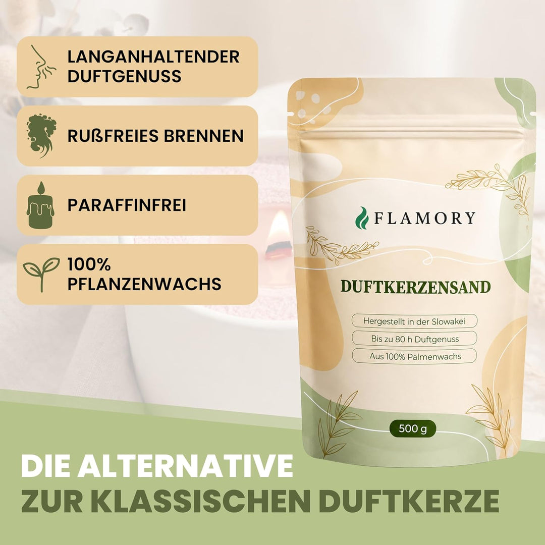 Kerzensand mit Duft 500g – Duftkerzensand [Orange] – 6 Dochte inklusive – 100% Pflanzenwachs, russar