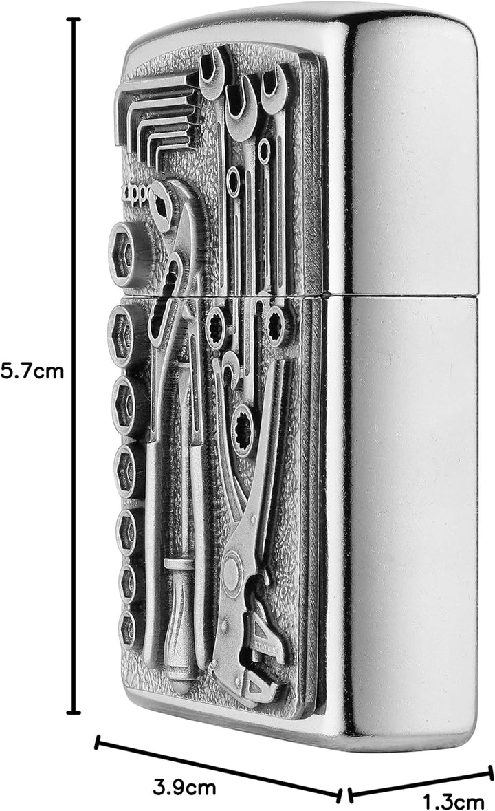 ZIPPO 2007114 – Sturmfeuerzeug, Toolbox, Emblem Attached, StreetChrome,nachfüllbar,inhochwertigerGes
