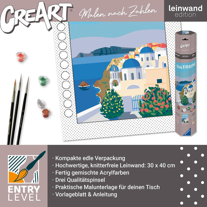 Ravensburger CreArt 23906 - Farbenfrohes Santorini - Malen nach Zahlen Erwachsene, DIY Malset mit Pi