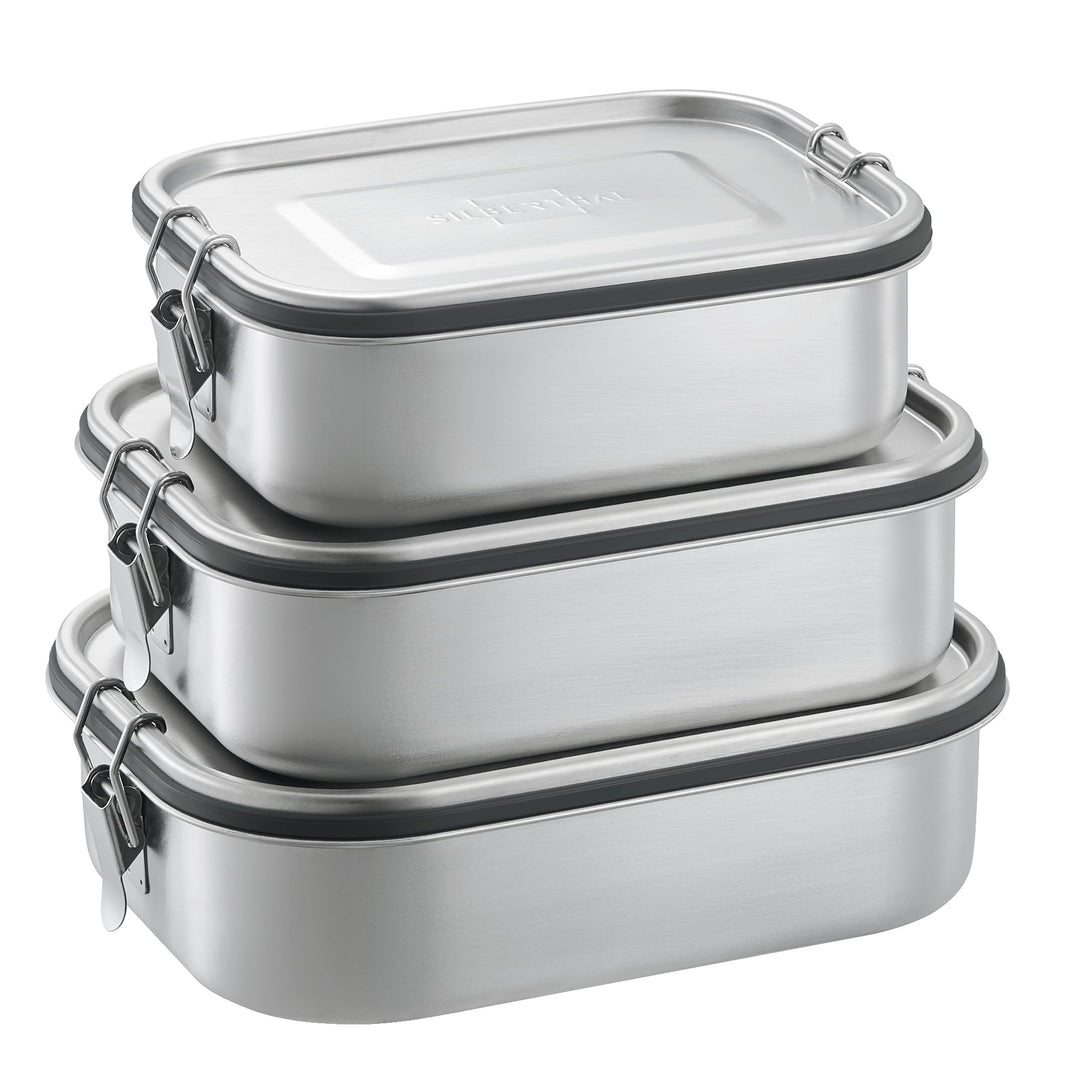 SILBERTHAL Brotdose Edelstahl mit Fächern 3er Set – Lunchbox Kinder & Erwachsene – Auslaufsicher & L