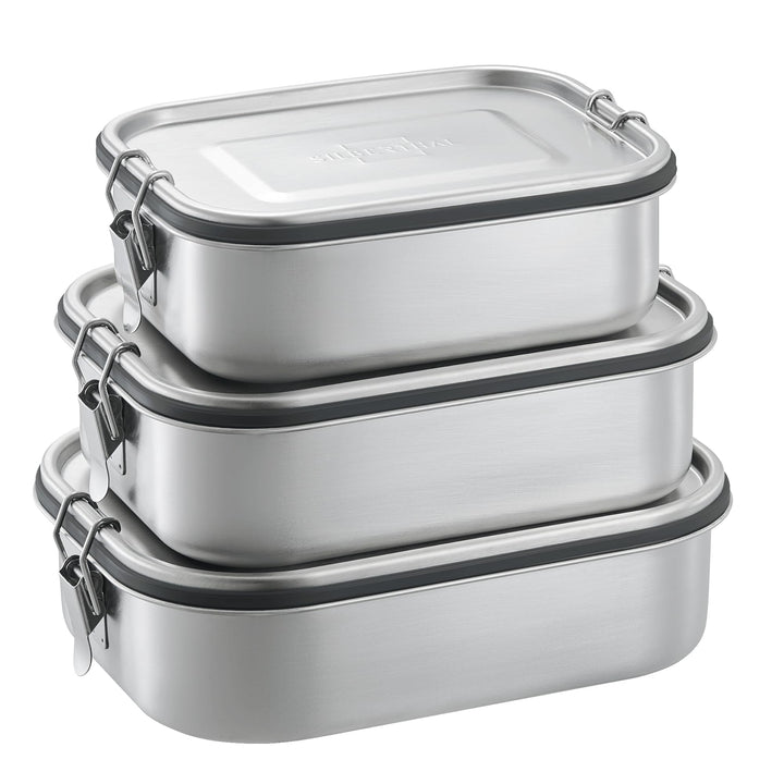 SILBERTHAL Brotdose Edelstahl mit Fächern 3er Set – Lunchbox Kinder & Erwachsene – Auslaufsicher & L