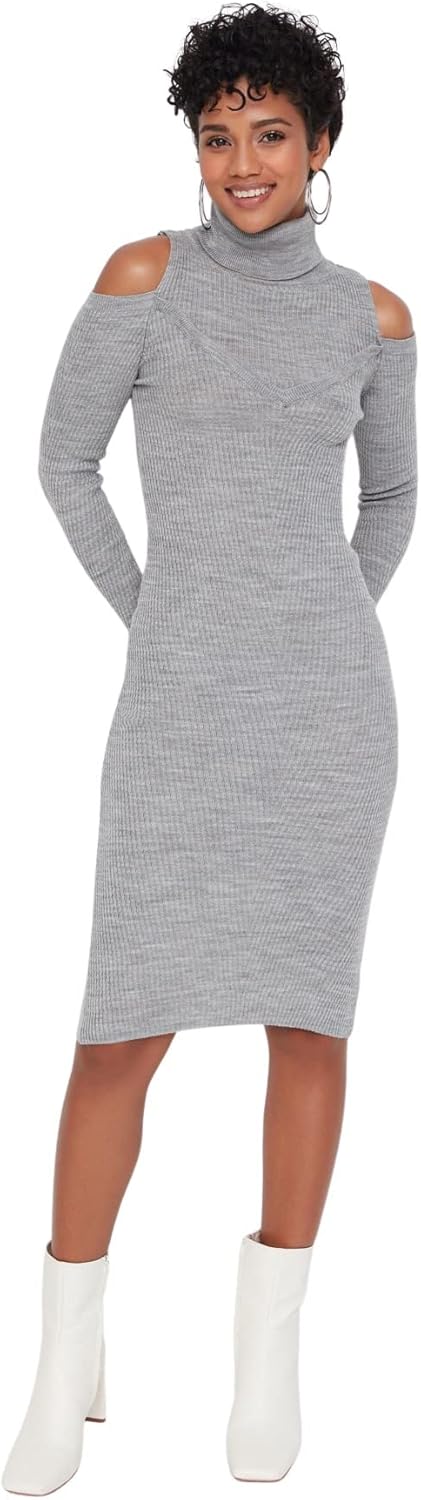 Trendyol Damen Basic Regular Fit Woven Dress Midi, Normale Passform, gewebtes Kleid S Gray, S Gray