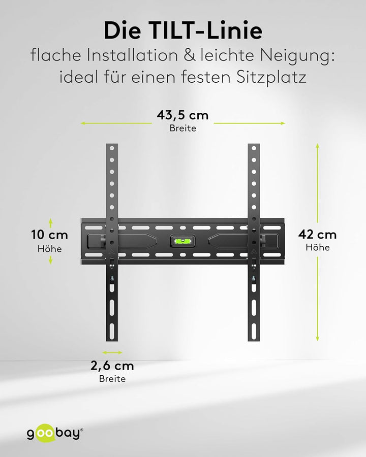 goobay TV Wandhalterung -Tilt- 32 bis 75 Zoll (81-191cm) Wandhalterung bis 15° stufenlos neigbar, mi