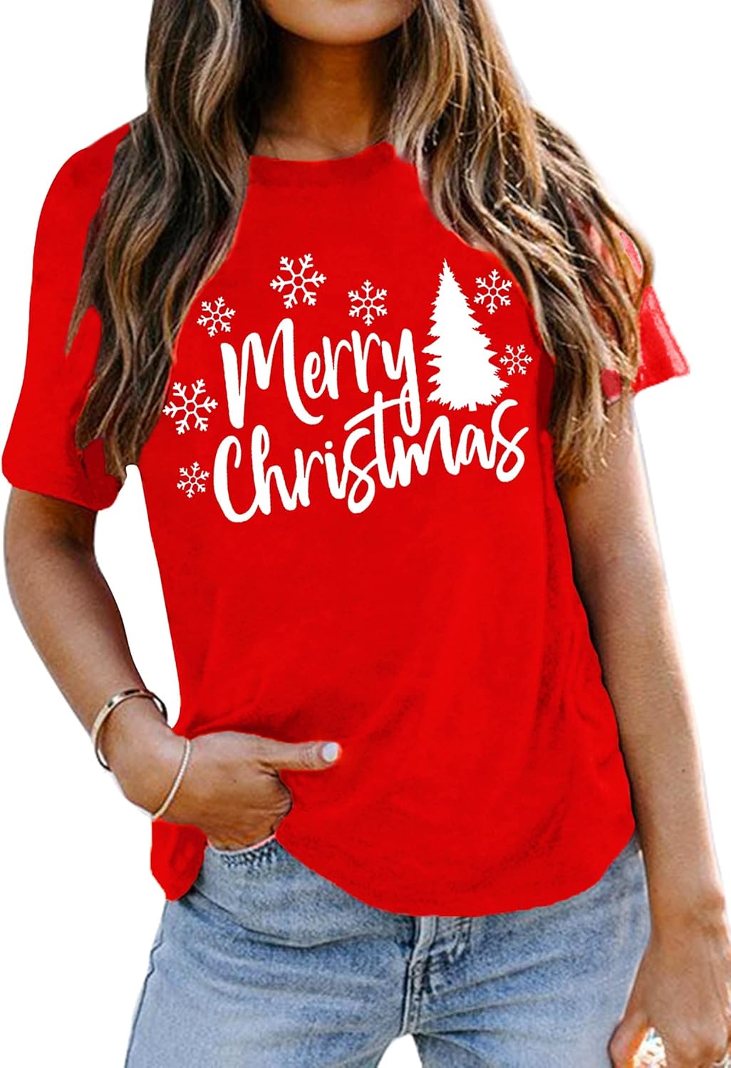 Weihnachtsbaum T-Shirt Für Damen Merry Christmas Bedruckte T-Shirts Kurzarm Holiday Tshirt Oberteile