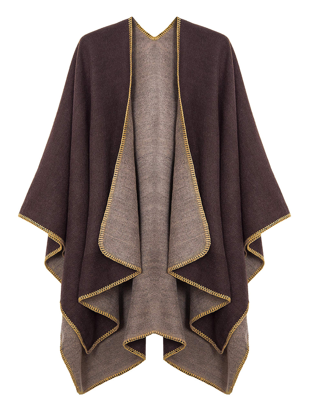 Damen Vintage Farbblocking Schal Wrap Open Front Poncho Übergrosse Winterdecke Elegant Cape Coat Ein