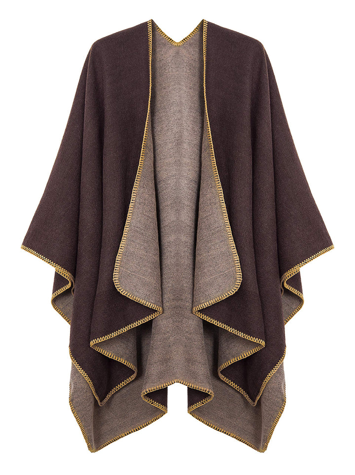 Damen Vintage Farbblocking Schal Wrap Open Front Poncho Übergrosse Winterdecke Elegant Cape Coat Ein