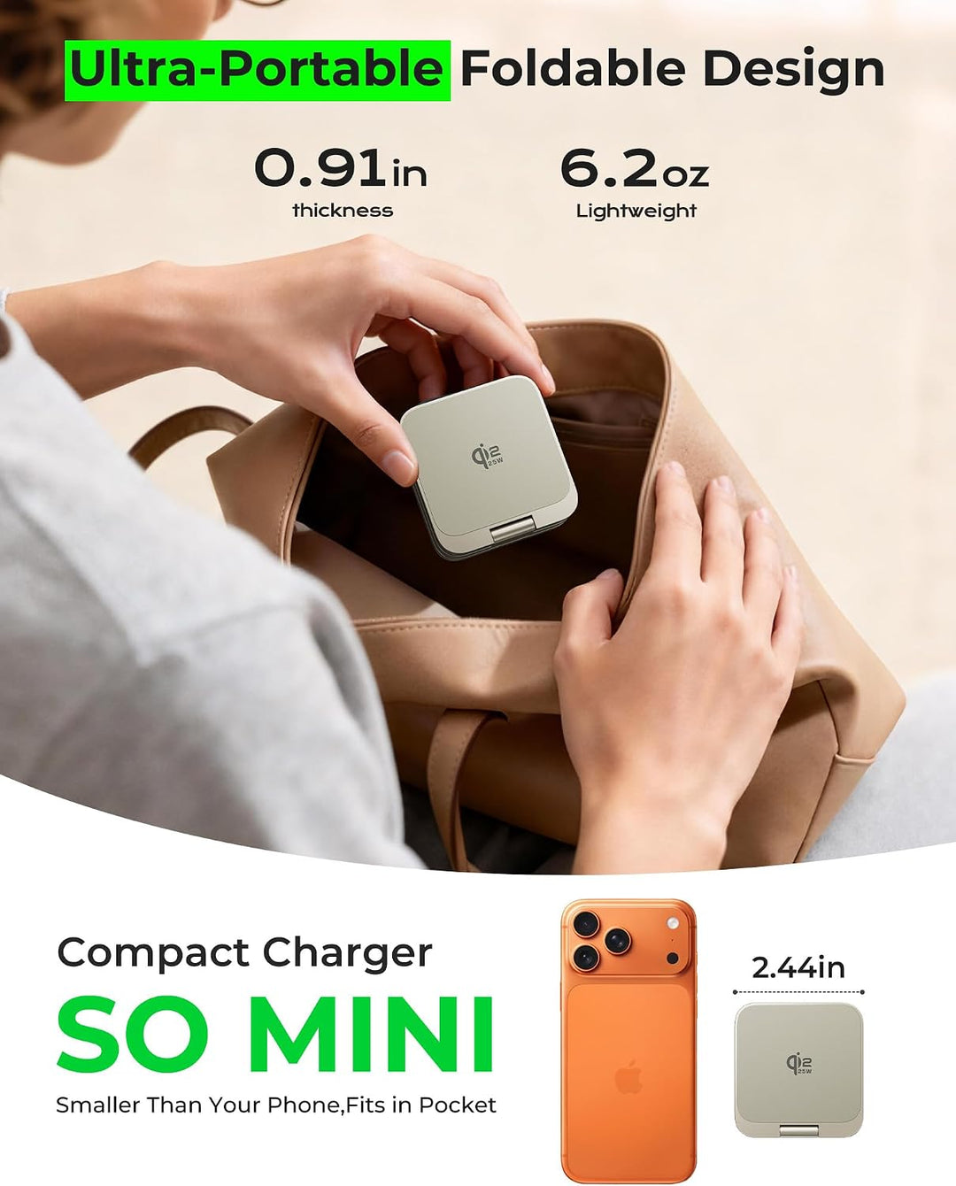 LULULOOK Ultra Kompakt Qi2.2 25W 3 in 1 Ladestation, Faltbar Reise MagSafe Ladegerät für iPhone 17/1
