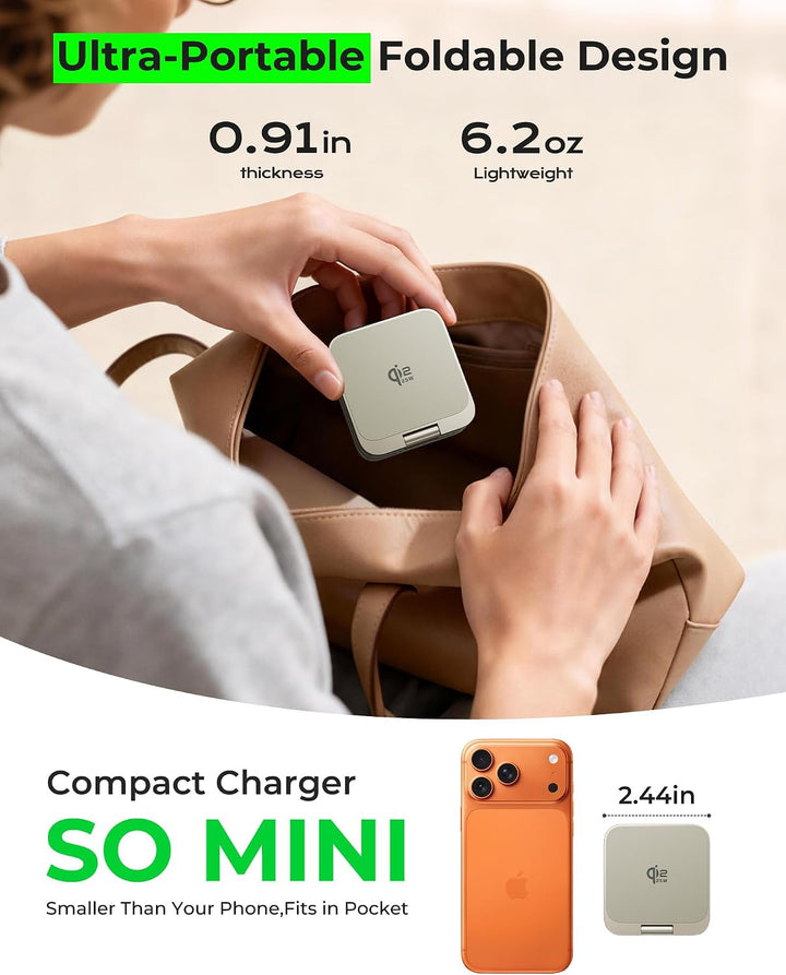LULULOOK Ultra Kompakt Qi2.2 25W 3 in 1 Ladestation, Faltbar Reise MagSafe Ladegerät für iPhone 17/1