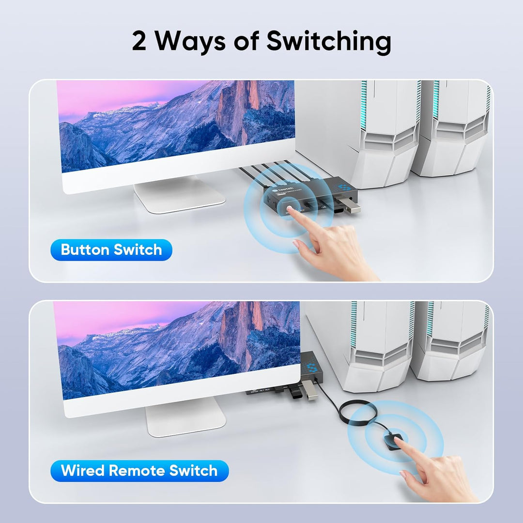 HDMI KVM Switch 2 PC 1 Monitor, 4K@60Hz | KVM Switch zum Teilen von Tastatur/Maus/Drucker über USB 3