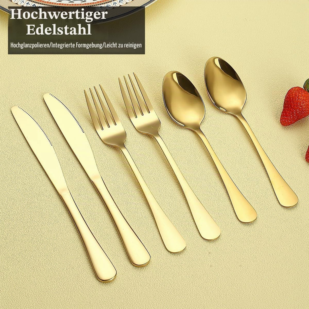 Gold Besteck Set 60 Teile Service für 20, Edelstahl Messer Löffel Gabeln Set für Hochzeit, Partys, A