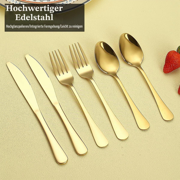 Gold Besteck Set 60 Teile Service für 20, Edelstahl Messer Löffel Gabeln Set für Hochzeit, Partys, A