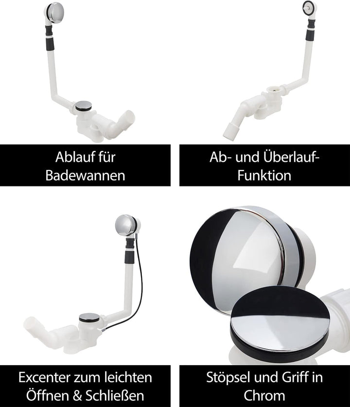 AquaSu Excenter-Wannengarnitur | Ab- und Überlaufgarnitur für Badewannen | Ablaufgarnitur mit Geruch