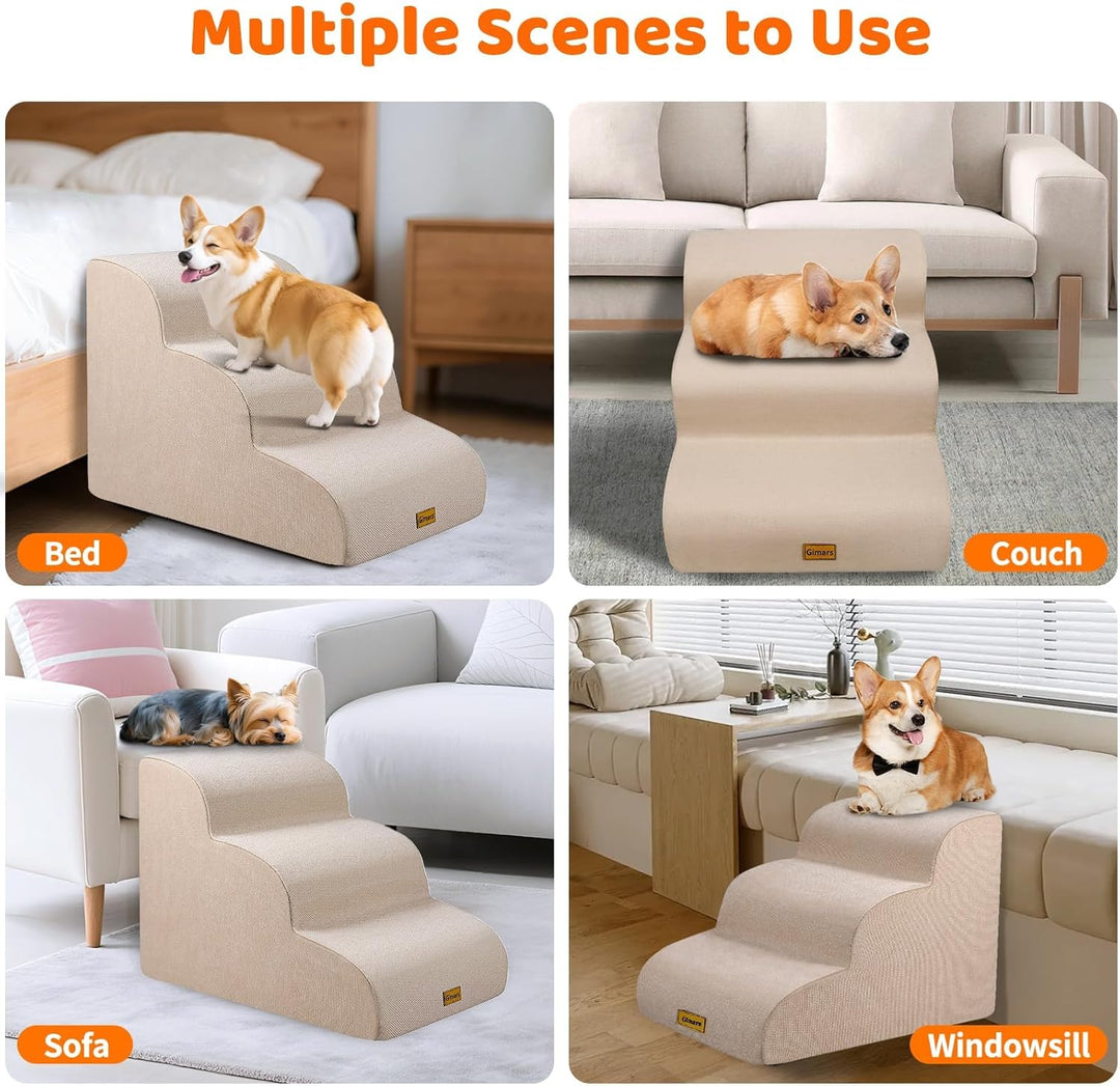 Gimars Hundetreppe mit 30D Hochdichtem Schaum & Extra-Breiten Stabilen 3 Stufen 40 cm hoch, Abnehmba