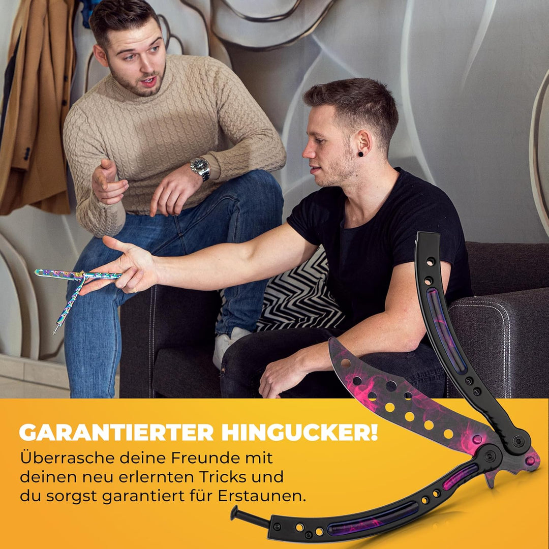 MAJESTY FOREST® Butterfly Trainer im CSGO-Stil – Edelstahl Balisong Trainer mit stumpfer Übungskling