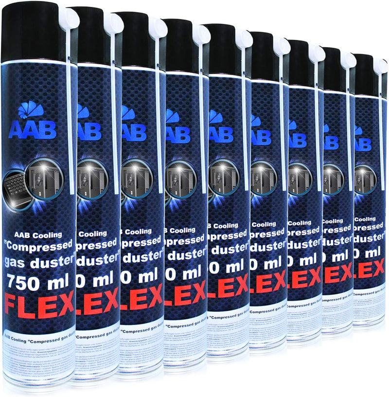 AABCOOLING Compressed Gas Duster FLEX 750ml - Wertpaket 9 Stück - mit Flexiblem Schlauch – Druckluft