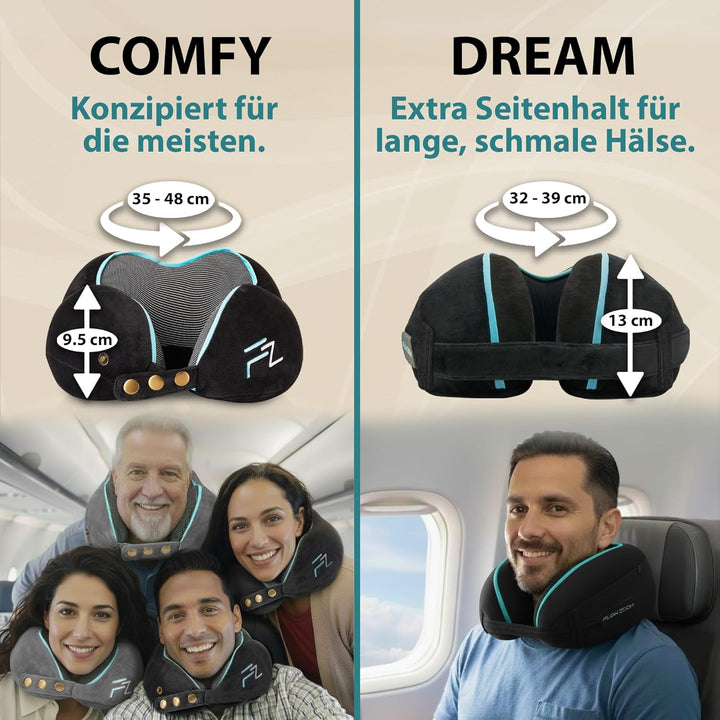 FLOWZOOM Comfy Nackenkissen für Flugzeug & Auto - Einstellbares Memoryschaum Nackenhörnchen mit flex