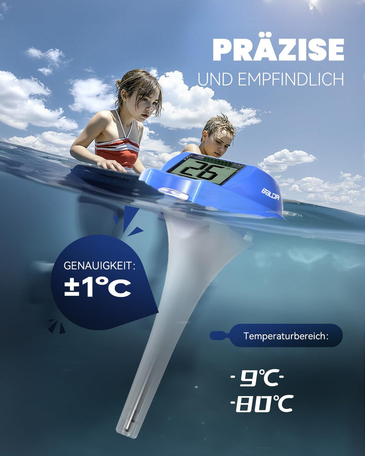 BALDR Solar Schwimmendes für Pool mit zwei grossen Displays | IPX7 wasserdichter digitaler Temperatu