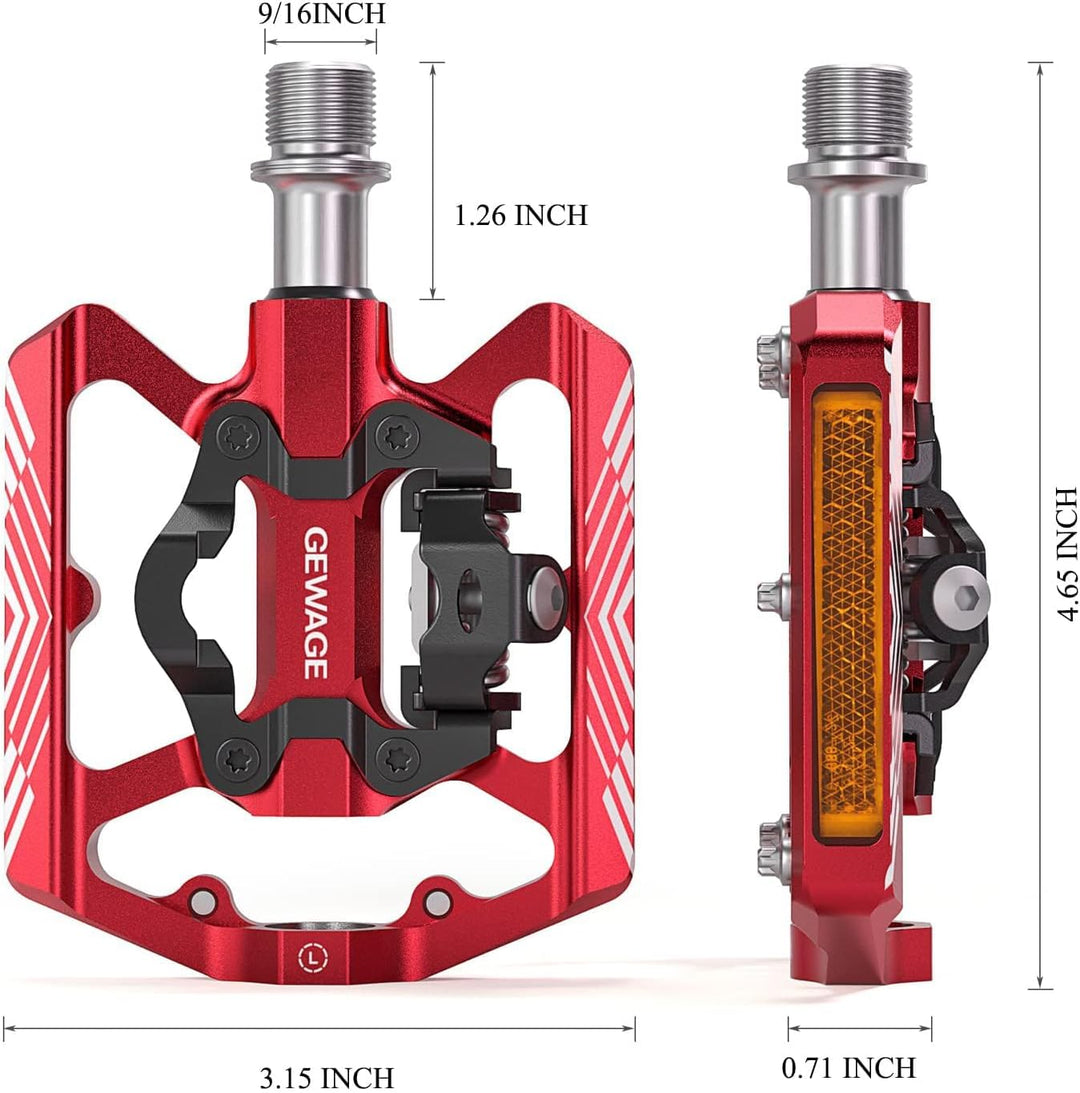 GEWAGE Klickpedale, 2 in 1 Doppelfunktions Flach und Klickpedale mit Reflektor Für SPD, 9/16 Zoll Cr