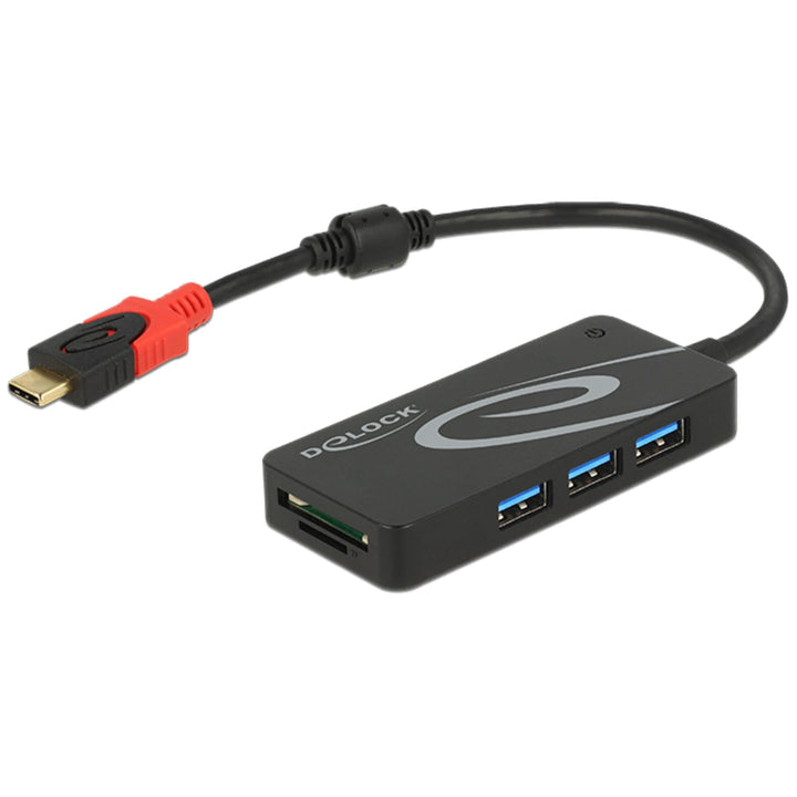 DeLock Externer USB 3.1 Gen 1 Hub USB Type-C > 3 x USB Typ-A + 2 Slot SD Card Reader schwarz