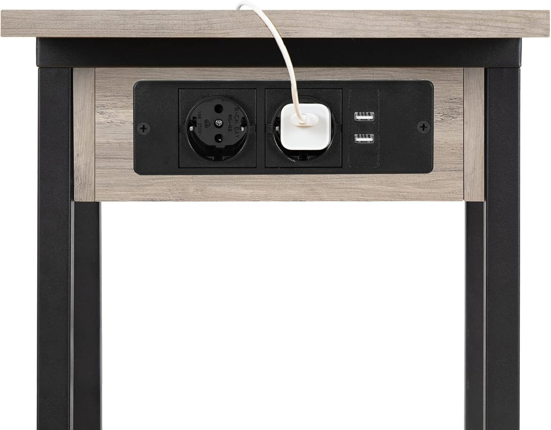 HOOBRO Beistelltisch mit Ladestation, Flip C-Form Sofatisch, Couchtisch mit Rädern und Ablagefläche,