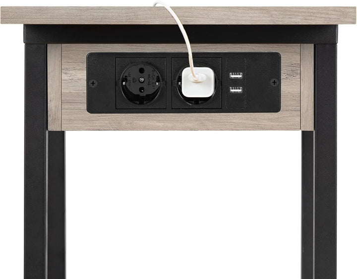 HOOBRO Beistelltisch mit Ladestation, Flip C-Form Sofatisch, Couchtisch mit Rädern und Ablagefläche,