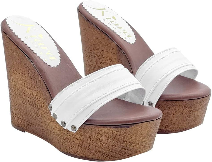 Kiara Shoes 13 cm hohe Damen Clogs mit Weiss Band - KZ3101 Bianco (37 EU, Weiss) 37 EU Weiss, 37 EU
