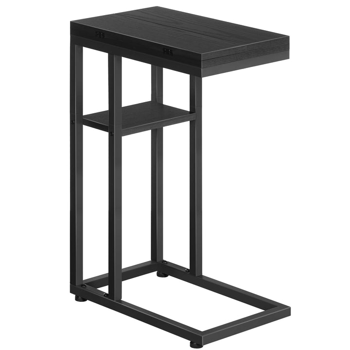 HOOBRO C-Form Beistelltisch, Klappbarer Sofatisch, Couchtisch, Kaffeetisch Snacktisch mit Lagerregal