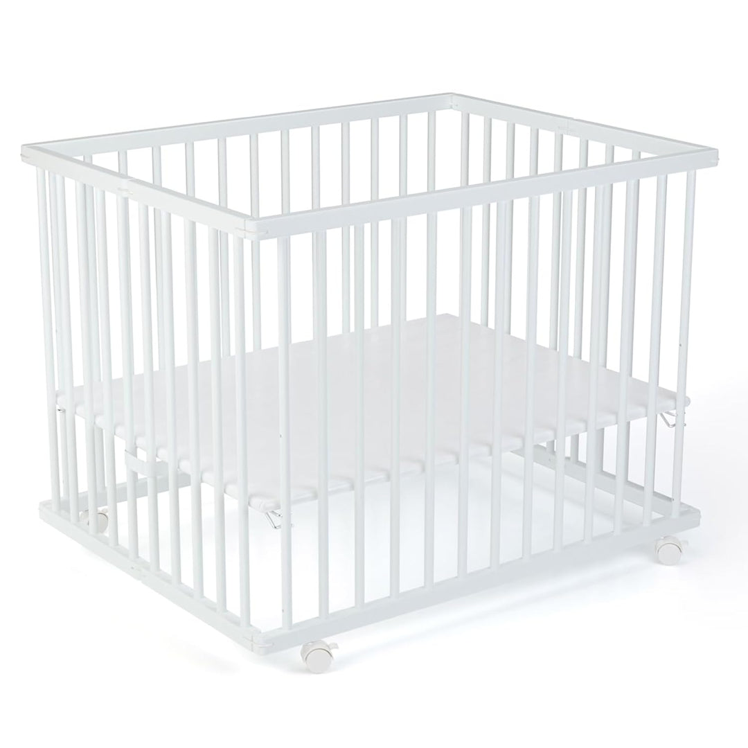 Laufgitter Baby Leon, 75x95 cm, 3-fach höhenverstellbar, schadstoffrei in Holz Weiss I Mobiler Laufs