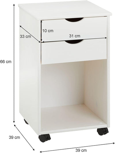 IDIMEX Rollcontainer Kano aus Kiefer in weiss, schöner Bürocontainer mit 2 Schubladen, einfaches Sch
