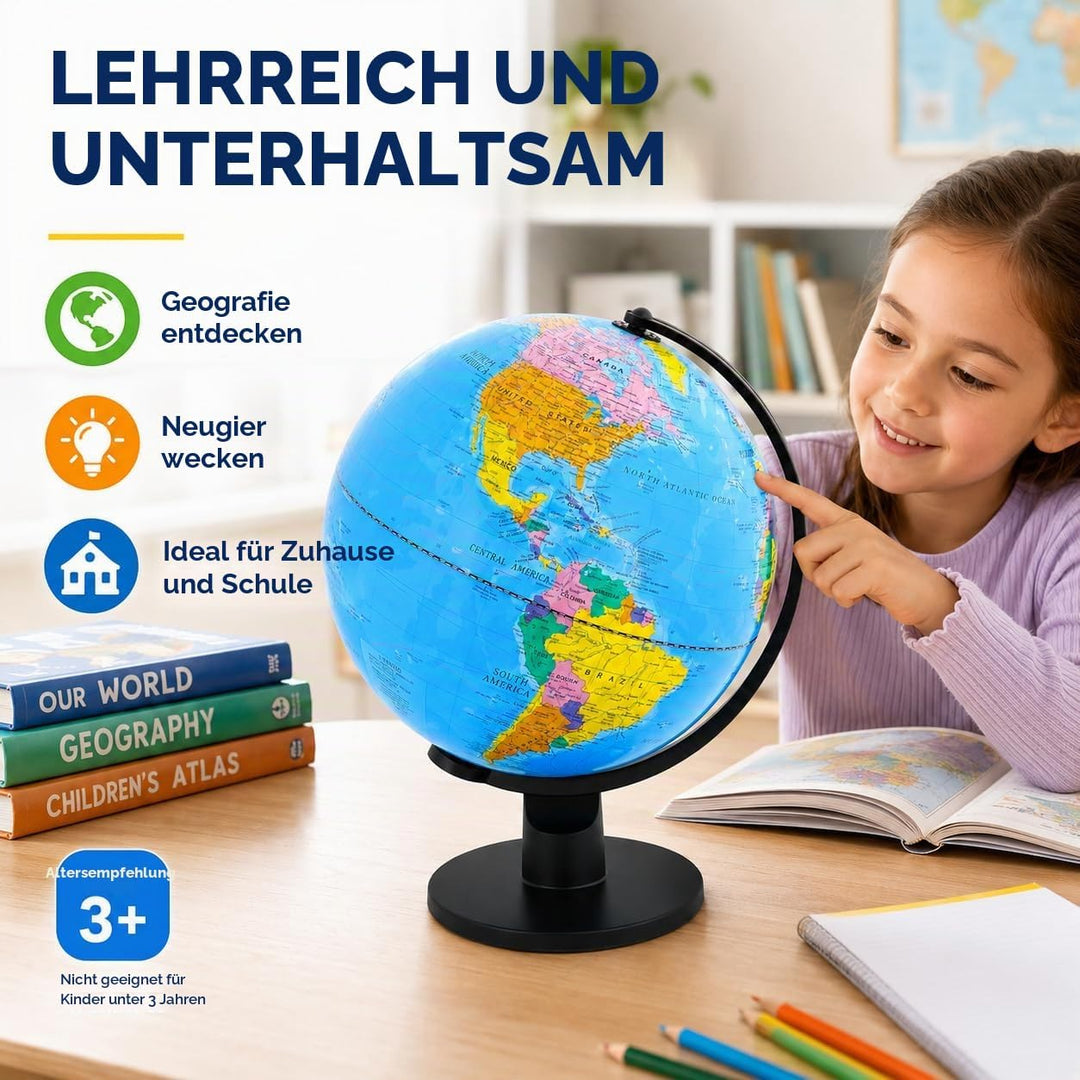 TOPGLOBE 30cm Globus Weltkugel pädagogische Politische Karte - Englischer Sprache, 30cm