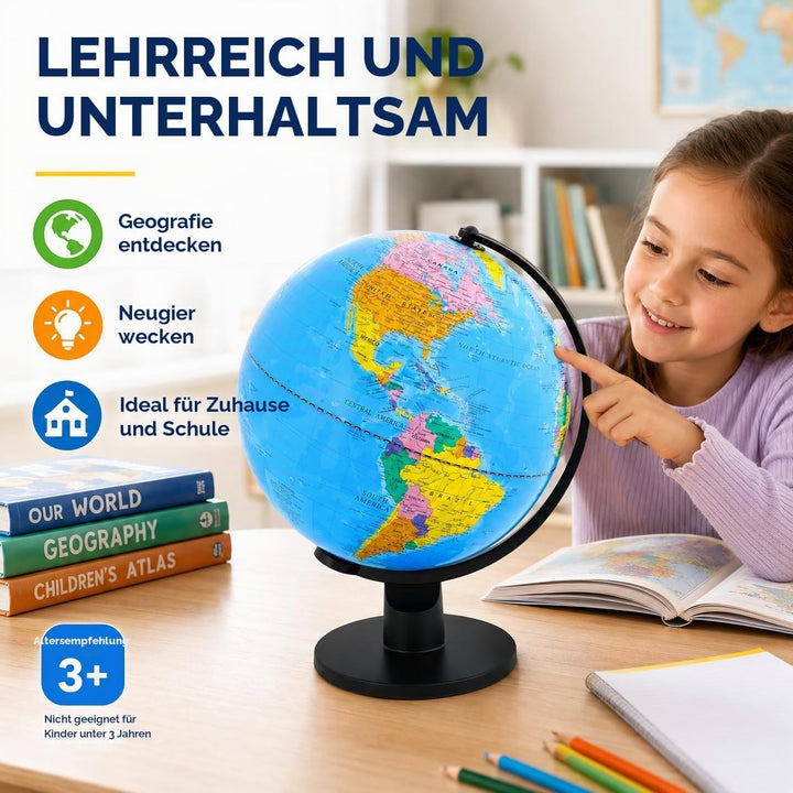 TOPGLOBE 30cm Globus Weltkugel pädagogische Politische Karte - Englischer Sprache, 30cm