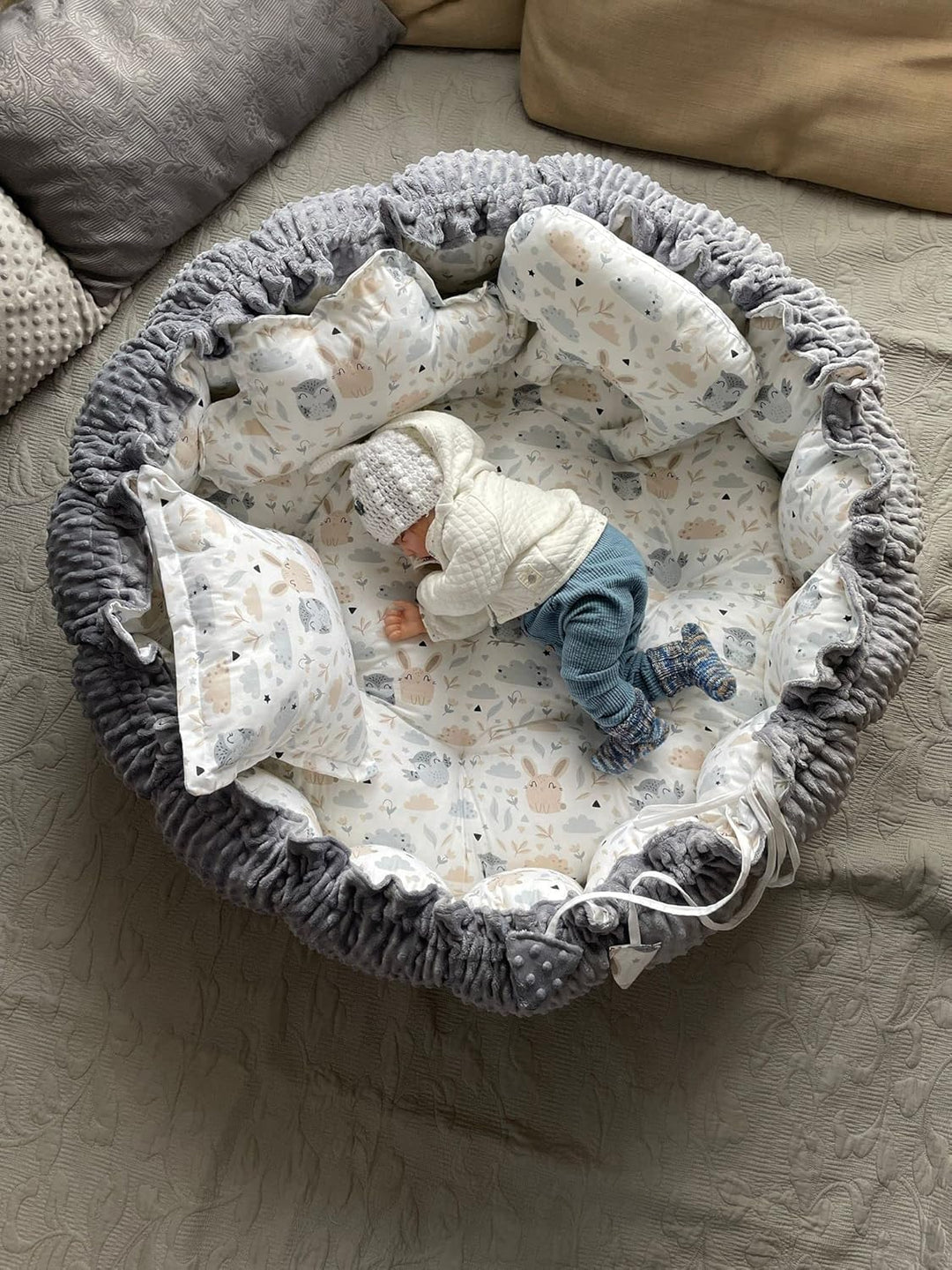 ENGELSNEST Kingsize XXL BABYNEST Nestchen-Ø 90cm Krabbledecke-Ø 155cm 2seitig Babynestchen Babykokon