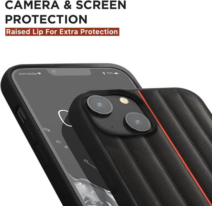 Ferrari Handyhülle für iPhone 14 Plus in Schwarz geprägten Streifen Schutzhülle Leder Strapazierfähi